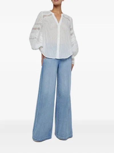 L'agence Kiera Semi-sheer Geometric-trim Blouse In White