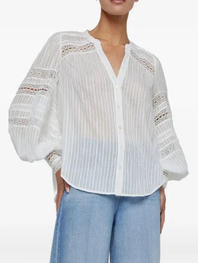 L'agence Kiera Semi-sheer Geometric-trim Blouse In White