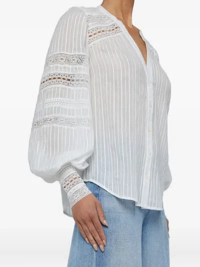 L'agence Kiera Semi-sheer Geometric-trim Blouse In White
