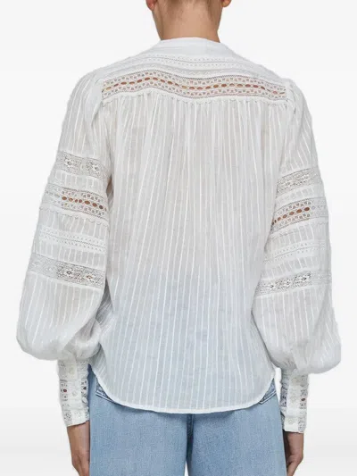 L'agence Kiera Semi-sheer Geometric-trim Blouse In White