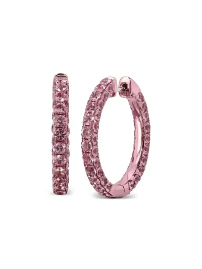 Graziela 18k White Gold Rodhium And Sapphire Hoop Earrings In Pink
