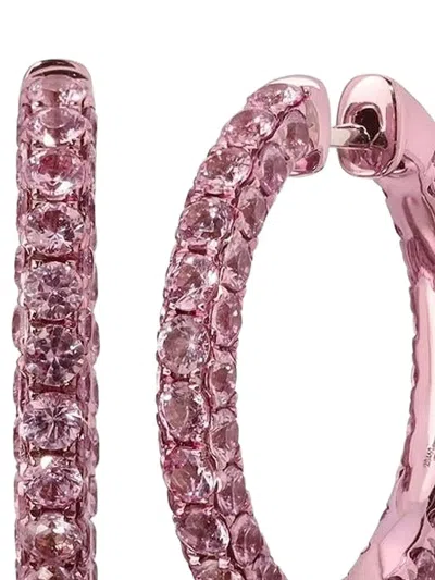 Graziela 18k White Gold Rodhium And Sapphire Hoop Earrings In Pink