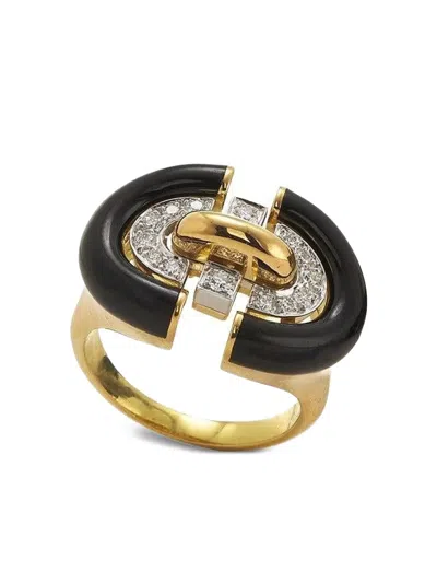 18K黄金 UNITY RING 钻石珐琅戒指