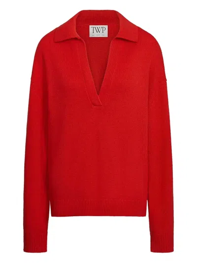 Twp Boy Henley Polo-neck Sweater In Red