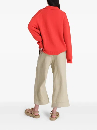 Twp Boy Henley Polo-neck Sweater In Red