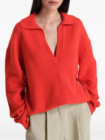 Twp Boy Henley Polo-neck Sweater In Red