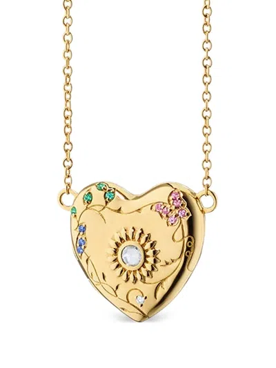 Monica Rich Kosann 18k Yellow Gold Secret Garden Heart Multi-stone Locket In Gold