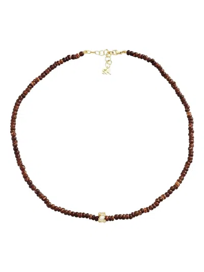 Suzanne Kalan 18k Yellow Gold Beaded Diamond Necklace In Brown