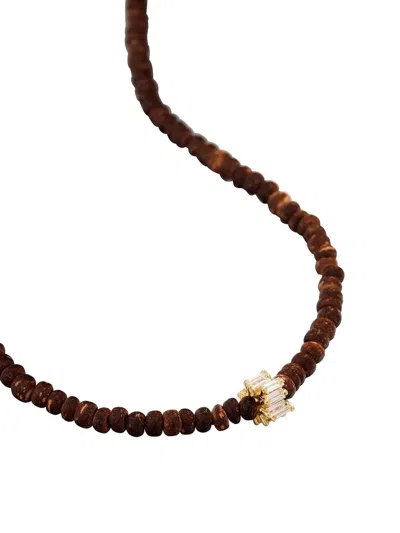 Suzanne Kalan 18k Yellow Gold Beaded Diamond Necklace In Brown