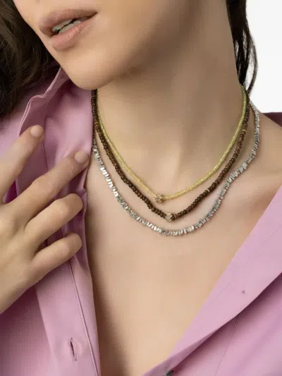 Suzanne Kalan 18k Yellow Gold Beaded Diamond Necklace In Brown