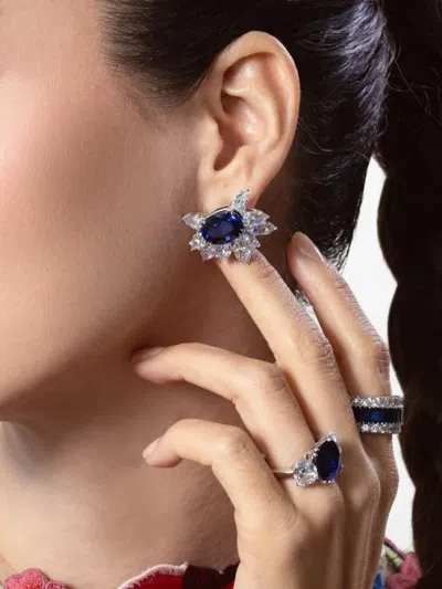 Fantasia By Deserio Sapphire Cluster Earrings In Blue