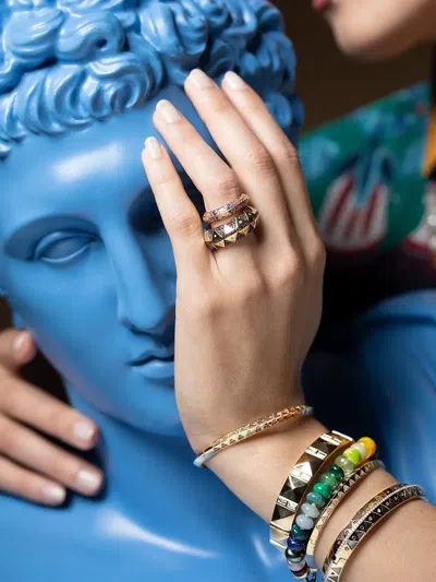 Harwell Godfrey 18k Yellow Gold Knife Edge Rainbow Multi-stone Bangle In Gold