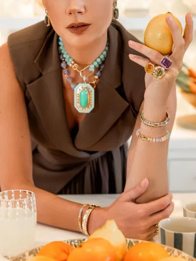 Harwell Godfrey 18k Yellow Gold Knife Edge Rainbow Multi-stone Bangle In Gold