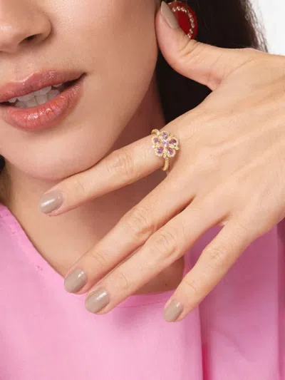 Tanya Farah 18k Yellow Gold Jasmine Bloom Pink Sapphire And Diamond Ring In Burgundy