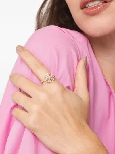 Tanya Farah 18k Yellow Gold Jasmine Bloom Pink Sapphire And Diamond Ring In Burgundy