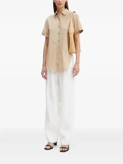 Theory Tie-front Buttoned Shirt In Neutral
