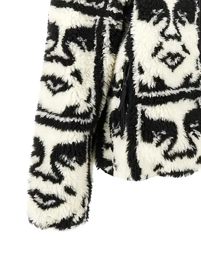 Obey Repeated Icon Insulated Fleece Zip Jacket In White