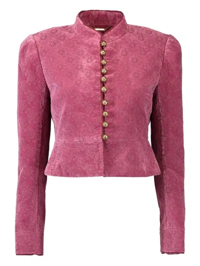 Chloé Chloe Embroidered-jacquard Velvet Jacket In Pink