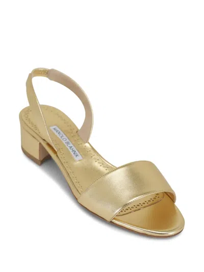 Manolo Blahnik 30mm Patopia Sandals In Gold