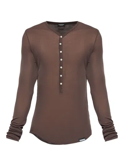 Dsquared2 Button Ribbed Long-sleeve T-shirt In Brown