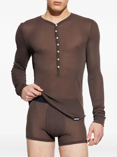 Dsquared2 Button Ribbed Long-sleeve T-shirt In Brown
