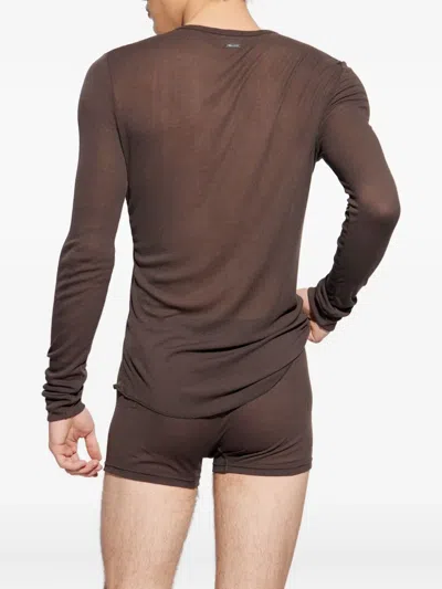 Dsquared2 Button Ribbed Long-sleeve T-shirt In Brown