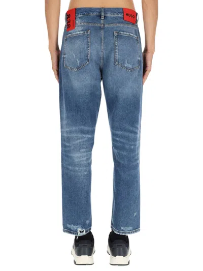 Hugo Boss Distressed-details Logo-patch Jeans In Blue