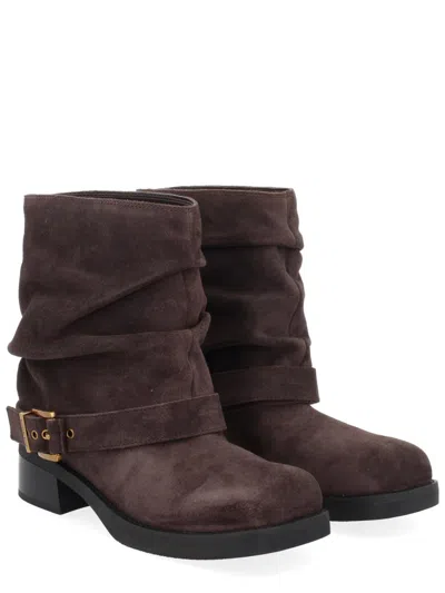 Michael Kors Slouchy Ankle Boots Buckle Detail In Brown