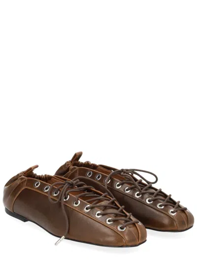 Ganni Lace-up Shoes Featuring Elasticated Trim In Brown