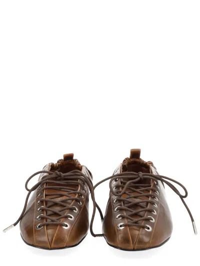 Ganni Lace-up Shoes Featuring Elasticated Trim In Brown