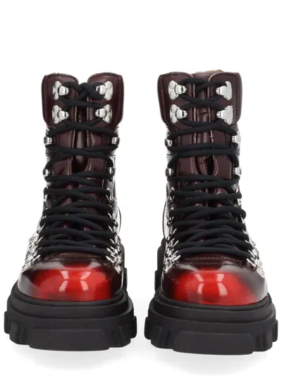 Ganni Chunky Sole Ankle Boots With Metal Eyelets In Burgundy