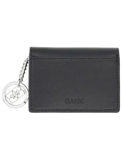 Ganni Card Wallet With Charm In Black