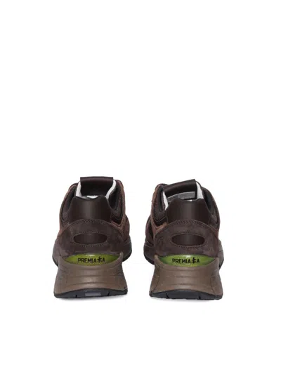 Premiata Textured Brown Sneakers With Calf Leather And Mesh Detail In Brown