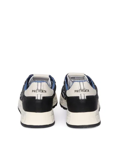 Premiata Layered White Sneakers With Textured Leather And Tpu Overlays In Blue