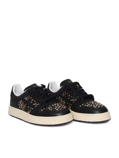 Premiata Smooth Leather Sneakers With Metallic Accents In Black