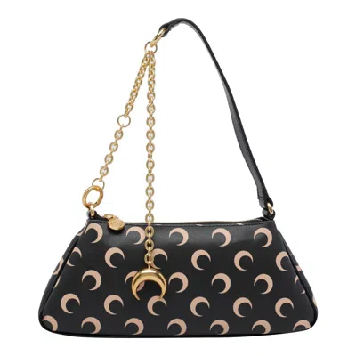 Marine Serre Crescent Moon Canvas Shoulder Bag In Black