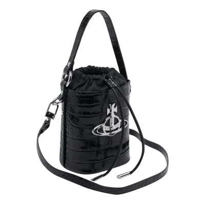 Vivienne Westwood Black Leather Daisy Bucket Bag In Black