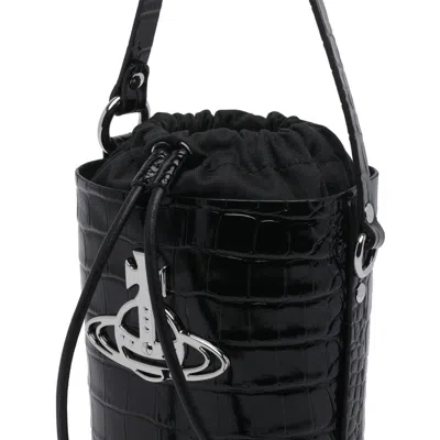Vivienne Westwood Black Leather Daisy Bucket Bag In Black