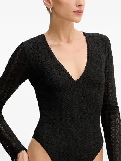 Hugo Boss V-neck Long-sleeve Bodysuit In Black