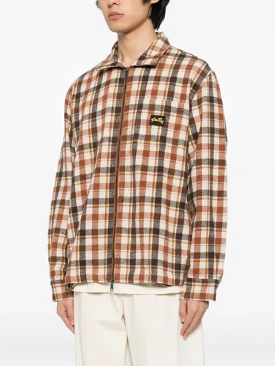 Stan Ray Plaid Flannel Zip-up Shirt In Brown