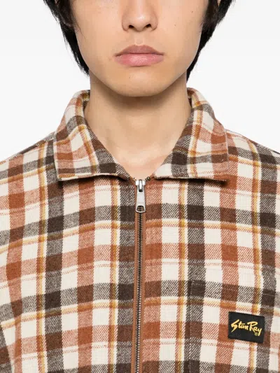 Stan Ray Plaid Flannel Zip-up Shirt In Brown