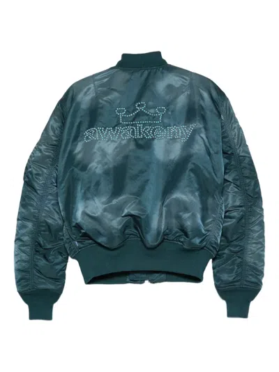 Awake Ny Bomber Jacket With Ribbed Cuffs And Pockets In Green