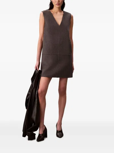 Calvin Klein Double-faced Wool Dress In Brown