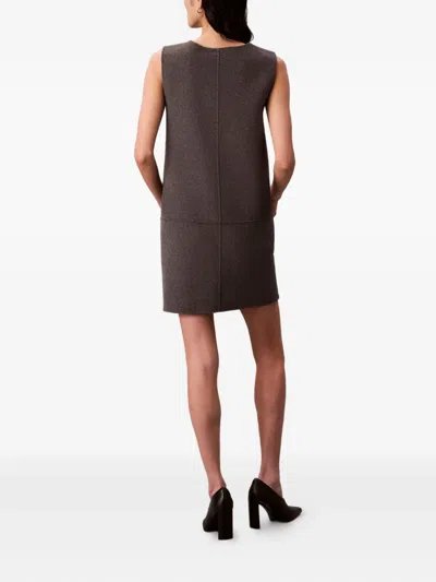 Calvin Klein Double-faced Wool Dress In Brown