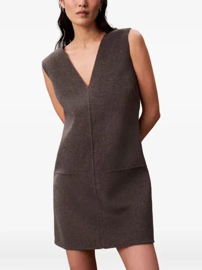 Calvin Klein Double-faced Wool Dress In Brown