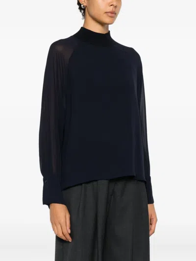 Peserico Ribbed High-neck Top In Blue
