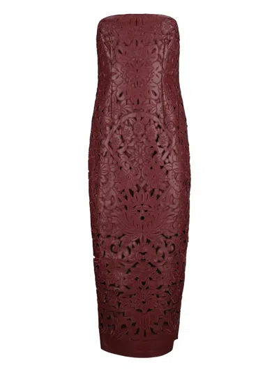 Cult Gaia Raylene Floral Cutout Faux Leather Midi Dress In Burgundy