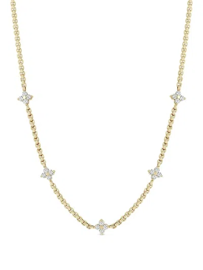 Zoë Chicco 14kt Yellow Gold Station Box Chain Necklace In Gray
