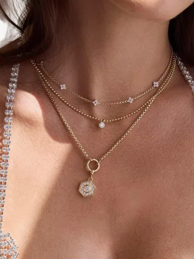 Zoë Chicco 14kt Yellow Gold Station Box Chain Necklace In Gray