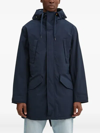 Timberland Hooded Pockets Parka Coat In Blue